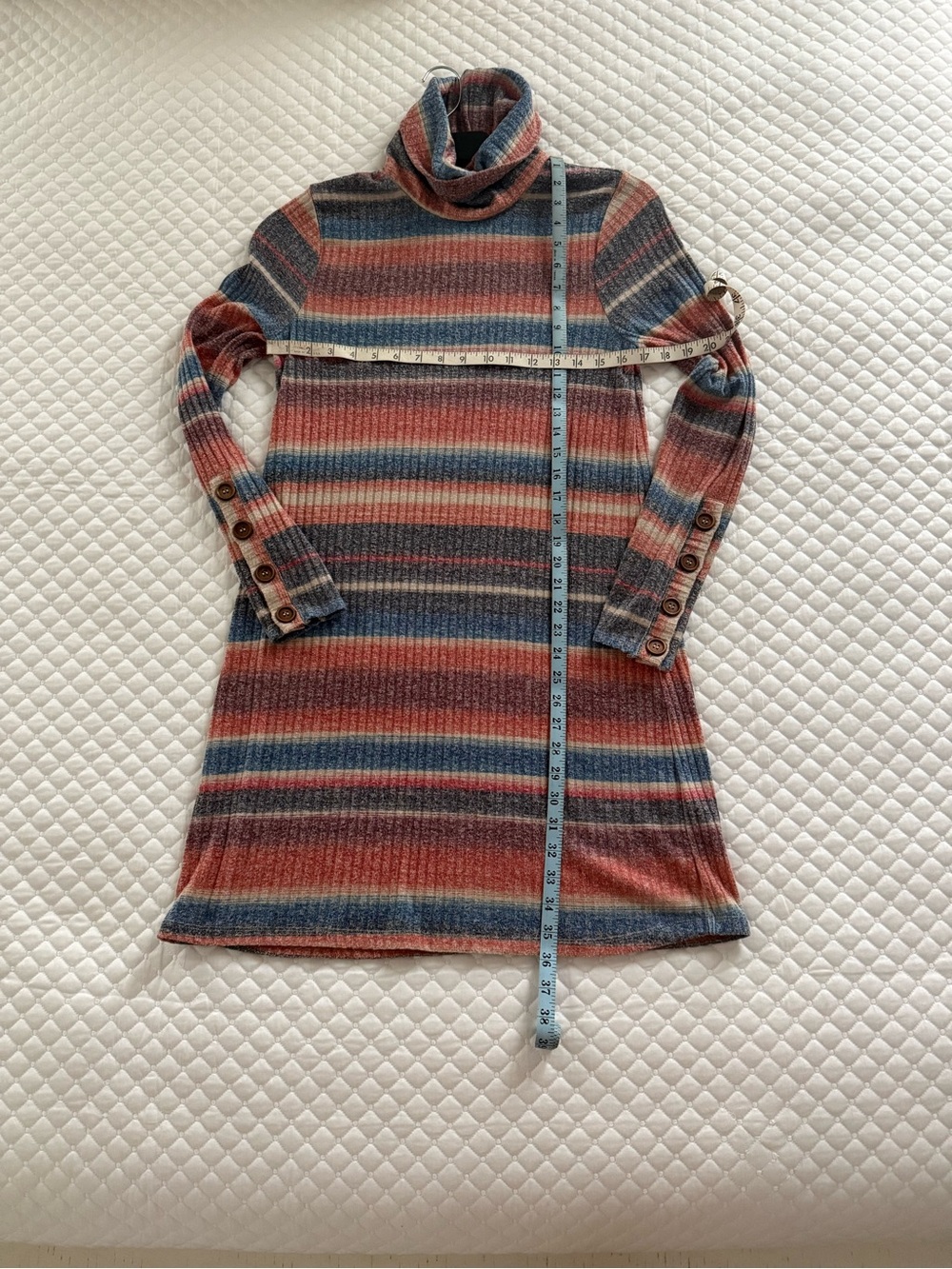 Altar'd State Striped Cowl Neck Sweater Dress in Rust Blue Gray